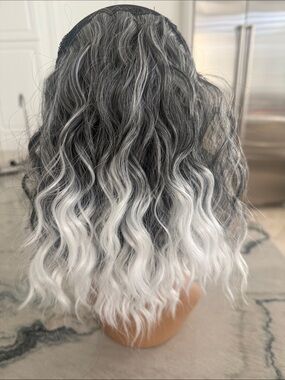 Ponytail Wavy Ombre Gray to White Women's Hairpiece Wig